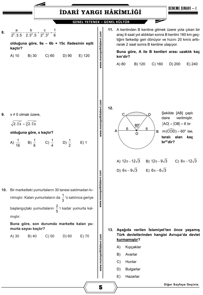 2023 İdari Yargı Hâkimliği Çözümlü 5 Deneme Sınavı Monopol Yayınları
