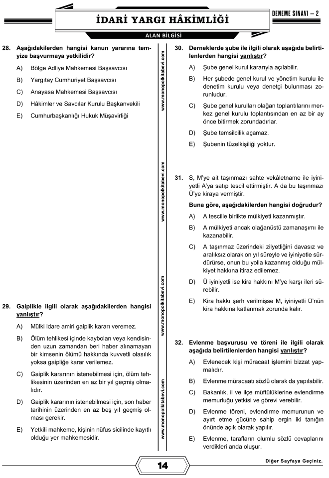 2023 İdari Yargı Hâkimliği Çözümlü 5 Deneme Sınavı Monopol Yayınları