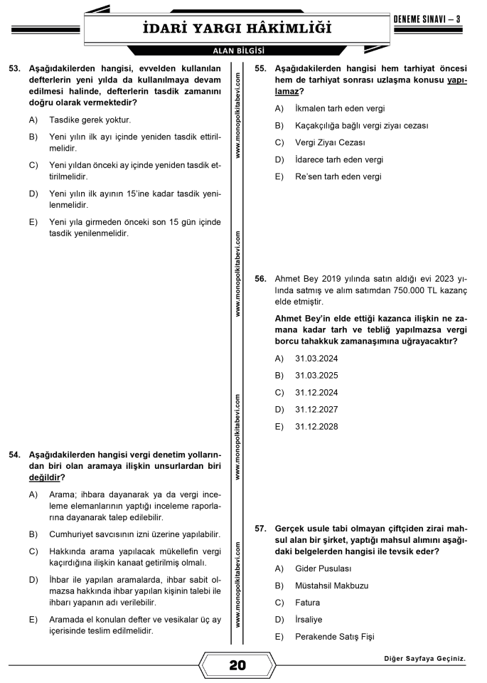 2023 İdari Yargı Hâkimliği Çözümlü 5 Deneme Sınavı Monopol Yayınları