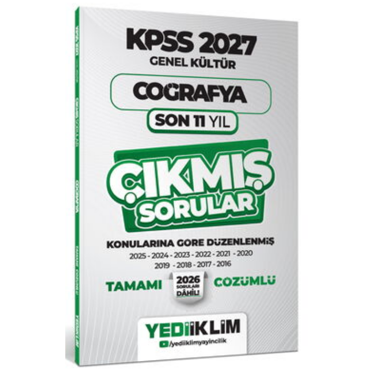 2027 KPSS Genel Kültür Coğrafya Konularına Göre Tamamı Çözümlü Son 11 Yıl Çıkmış Sorular-Yediiklim Yayınları