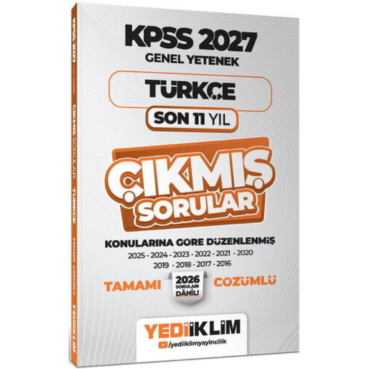 2027 KPSS Genel Yetenek Türkçe Konularına Göre Tamamı Çözümlü Son 11 Yıl Çıkmış Sorular-Yediiklim Yayınları