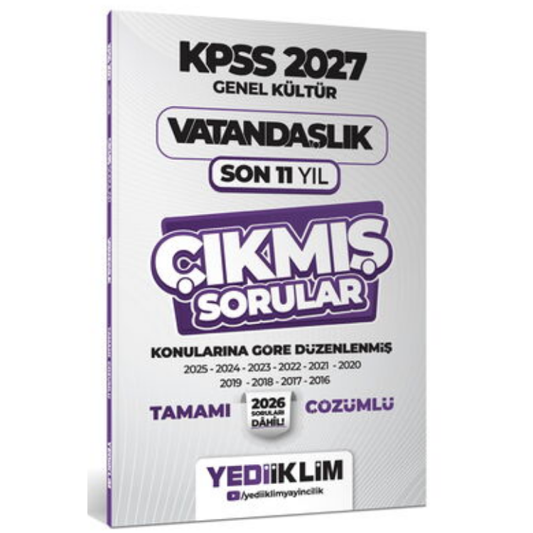 2027 KPSS Genel Kültür Vatandaşlık Konularına Göre Tamamı Çözümlü Son 11 Yıl Çıkmış Sorular-Yediiklim Yayınları
