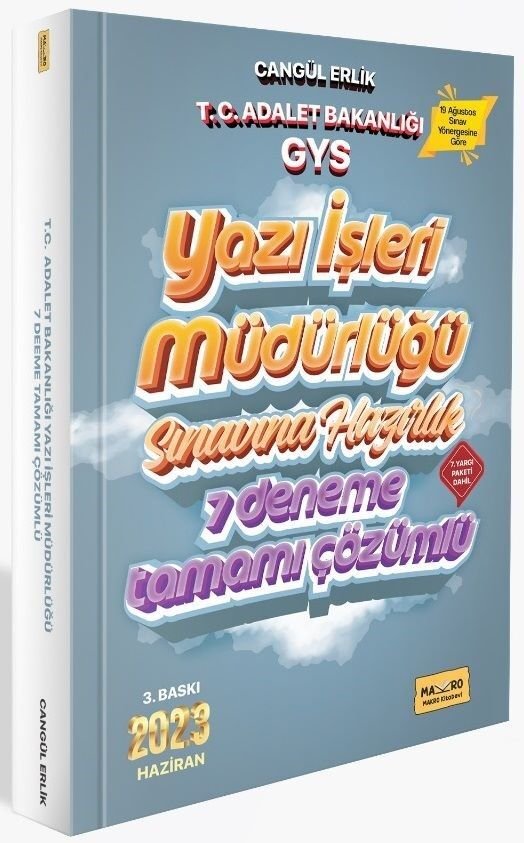 2023 Adalet Bakanlığı GYS Yazı İşleri Müdürlüğü Sınavına Hazırlık Tamamı Çözümlü 7 Deneme 3. Baskı Makro Kitabevi