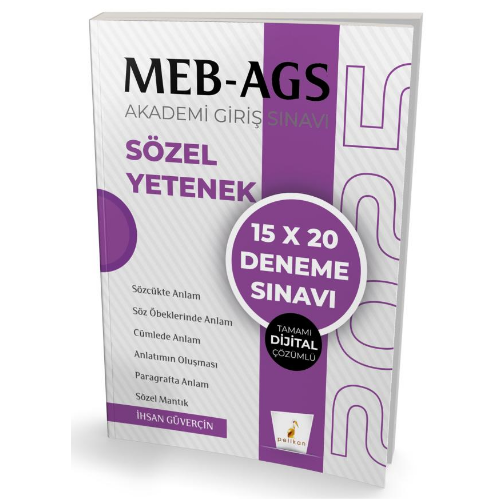 MEB - AGS Hazırlık Sözel Yetenek 15x20 Tamamı Dijital Çözümlü Deneme Sınavı  Pelikan Yayınevi