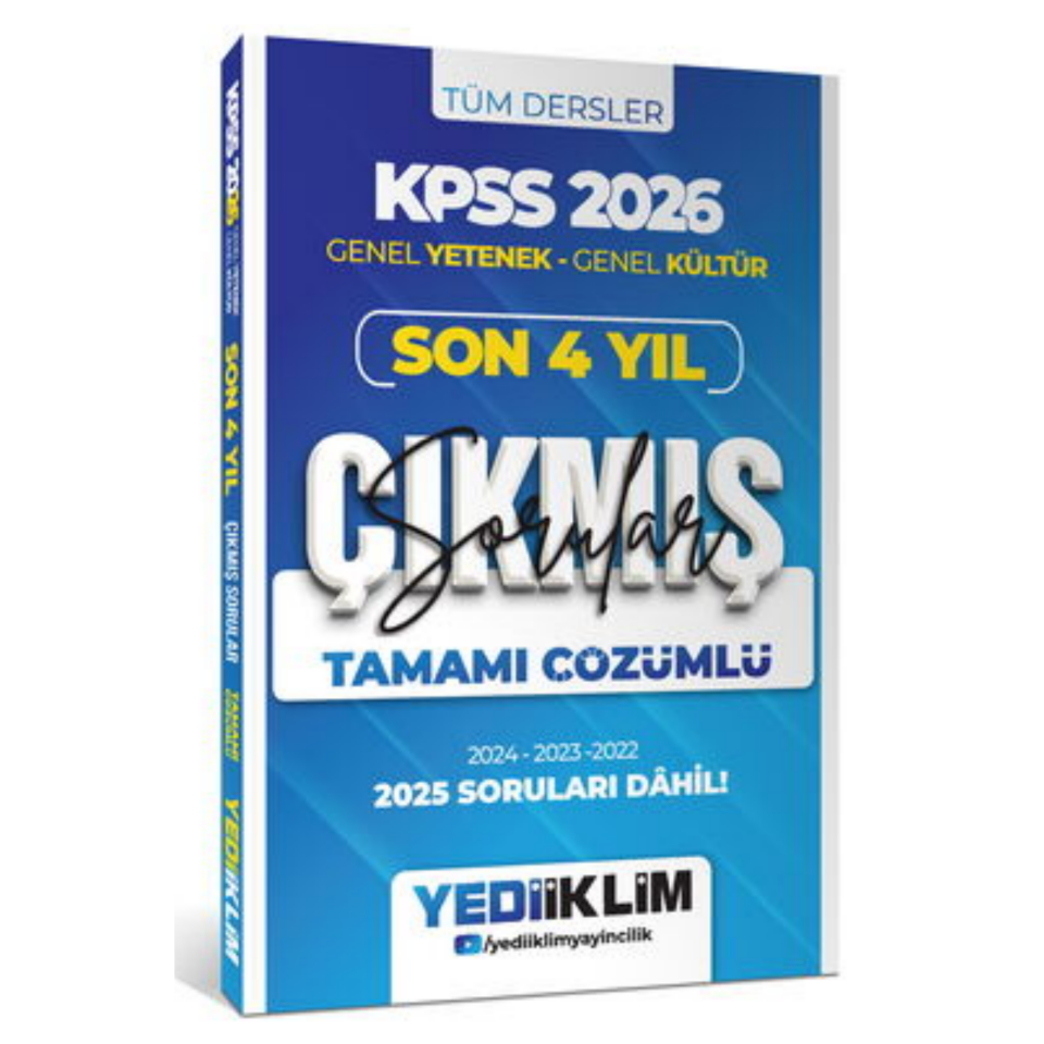 2026 KPSS Genel Yetenek Genel Kültür Son 4 Yıl Tamamı Çözümlü Çıkmış Sorular- Yediiklim Yayınları