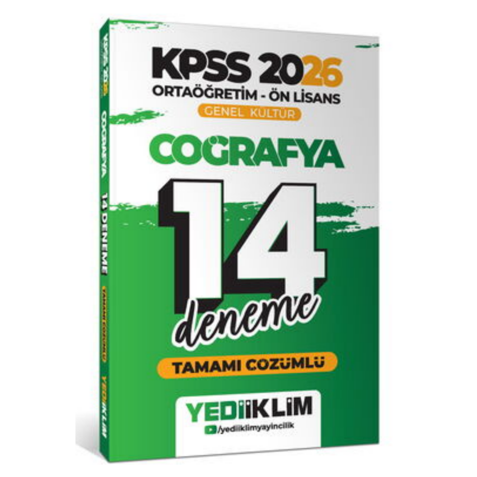 2026 KPSS Ortaöğretim Ön Lisans Genel Kültür Coğrafya Tamamı Çözümlü 14 Deneme Yediiklim Yayınları