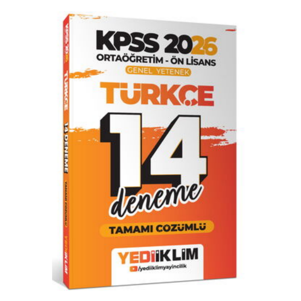 2026 KPSS Ortaöğretim Ön Lisans Genel Yetenek Türkçe Tamamı Çözümlü 14 Deneme Yediiklim Yayınları