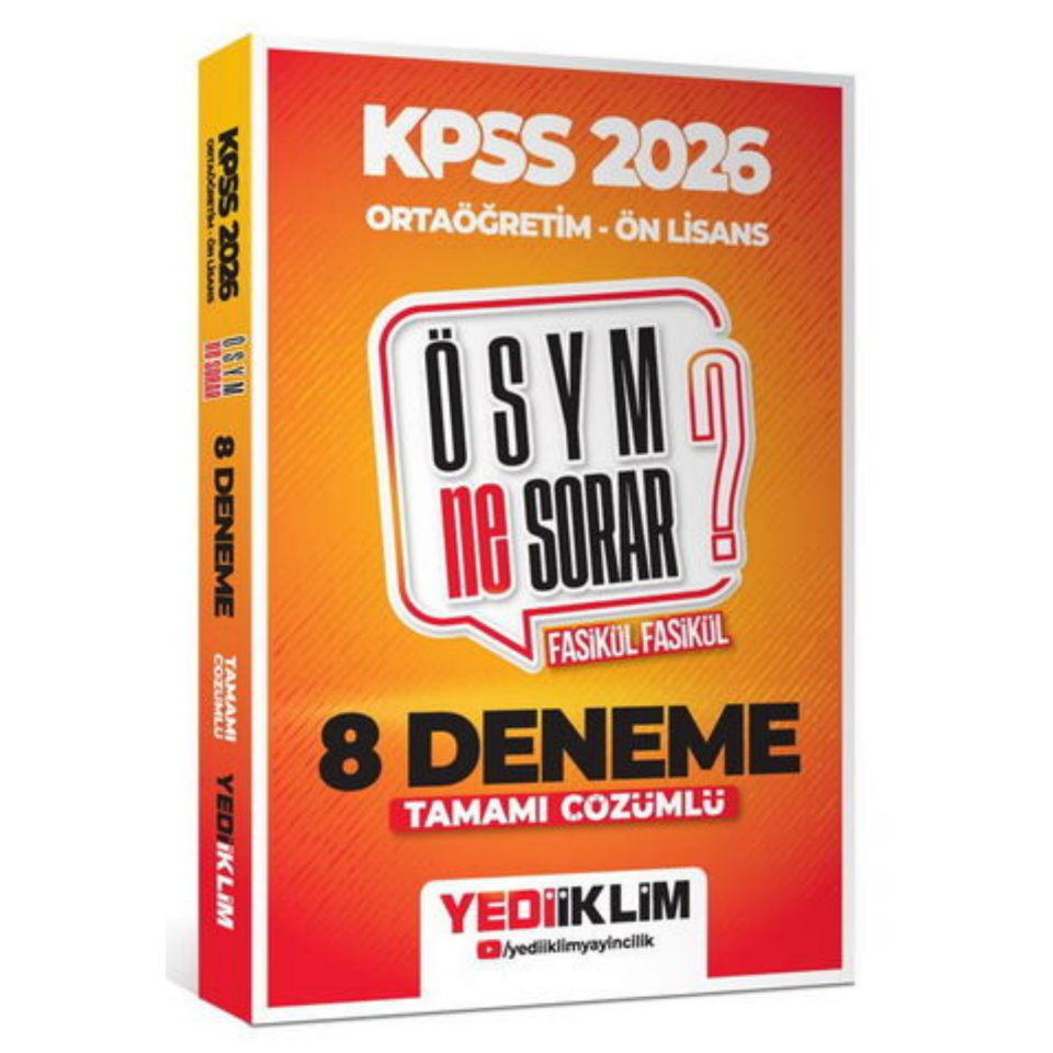 2026 KPSS ÖSYM NE SORAR Ortaöğretim Ön Lisans Tamamı Çözümlü Fasikül 8 Deneme Yediiklim Yayınları