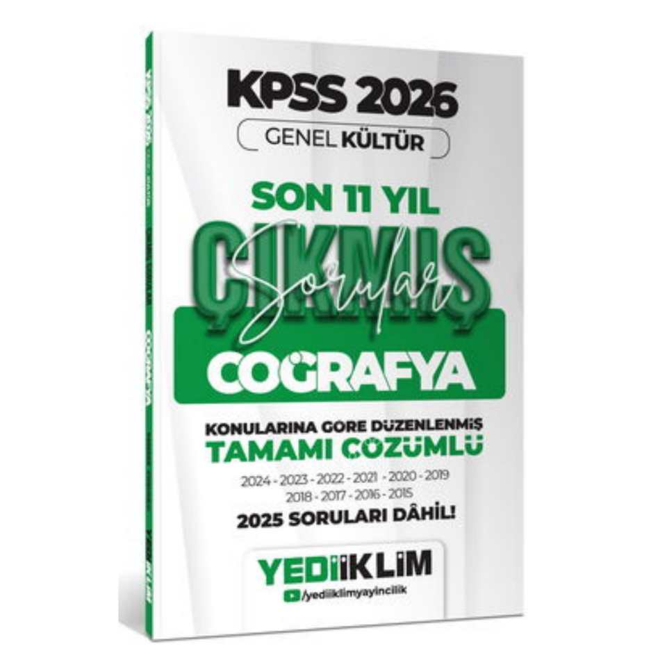 2026 KPSS Genel Kültür Coğrafya Konularına Göre Tamamı Çözümlü Son 11 Yıl Çıkmış Sorular Yediiklim Yayınları