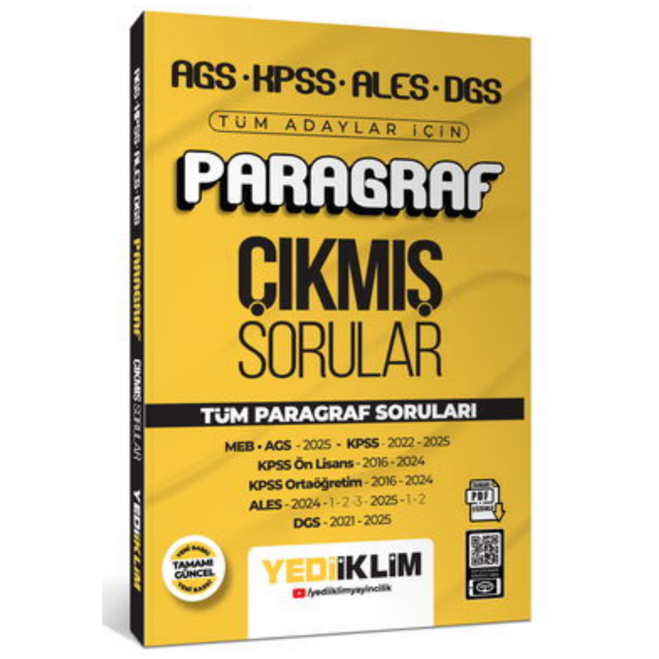 AGS KPSS ALES DGS Tüm Adaylar İçin Paragraf Tamamı PDF Çözümlü Tüm Paragraf Soruları Çıkmış Sorular Yediiklim Yayınları