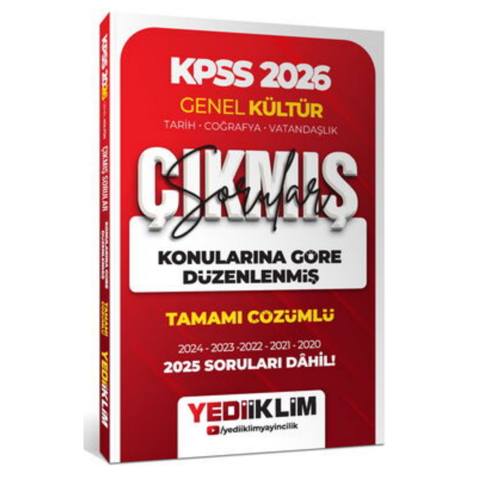 2026 KPSS Genel Kültür Konularına Göre Düzenlenmiş Tamamı Çözümlü Çıkmış Sorular Yediiklim Yayınları