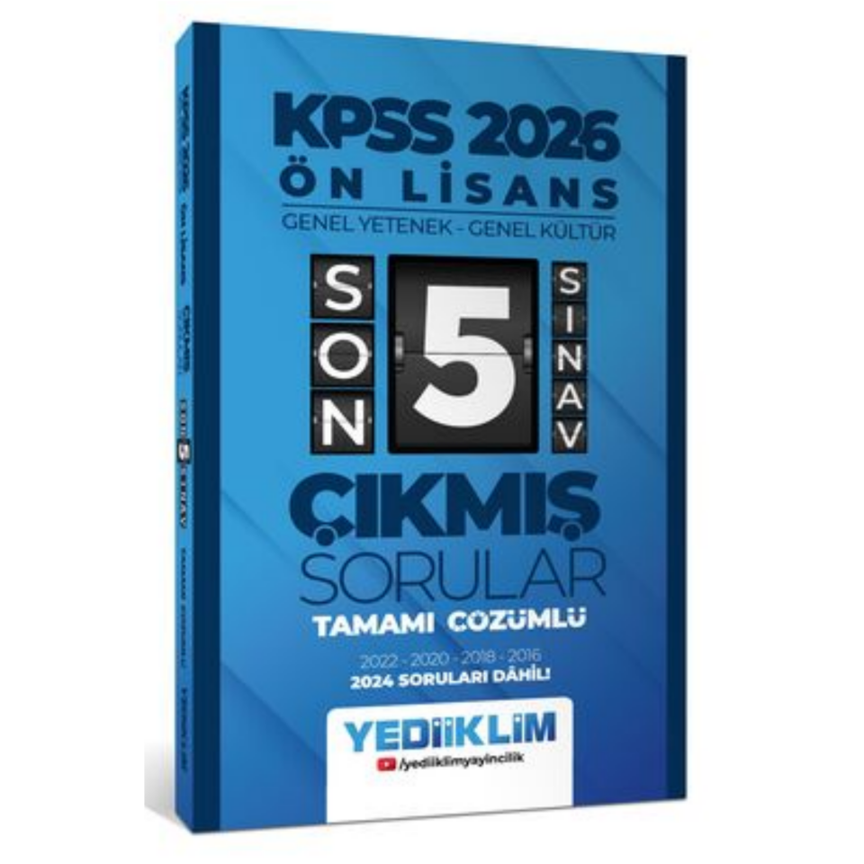 2026 Ön Lisans Genel Yetenek - Genel Kültür Tamamı Çözümlü Son 5 Sınav Çıkmış Sorular (2024 Soruları Dahil)-Yediiklim Yayınları
