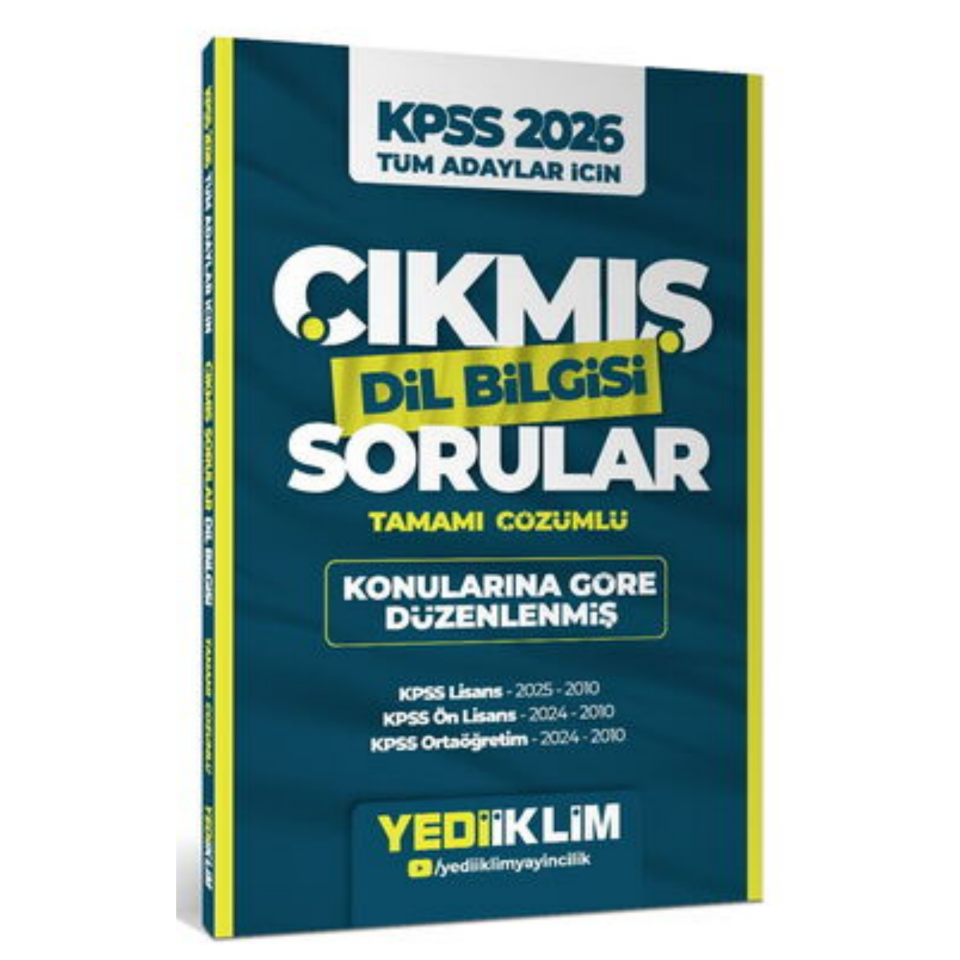 2026 KPSS Tüm Adaylar İçin Dil Bilgisi Tamamı Çözümlü Çıkmış Sorular Konularına Göre Düzenlenmiş-Yediiklim Yayınları