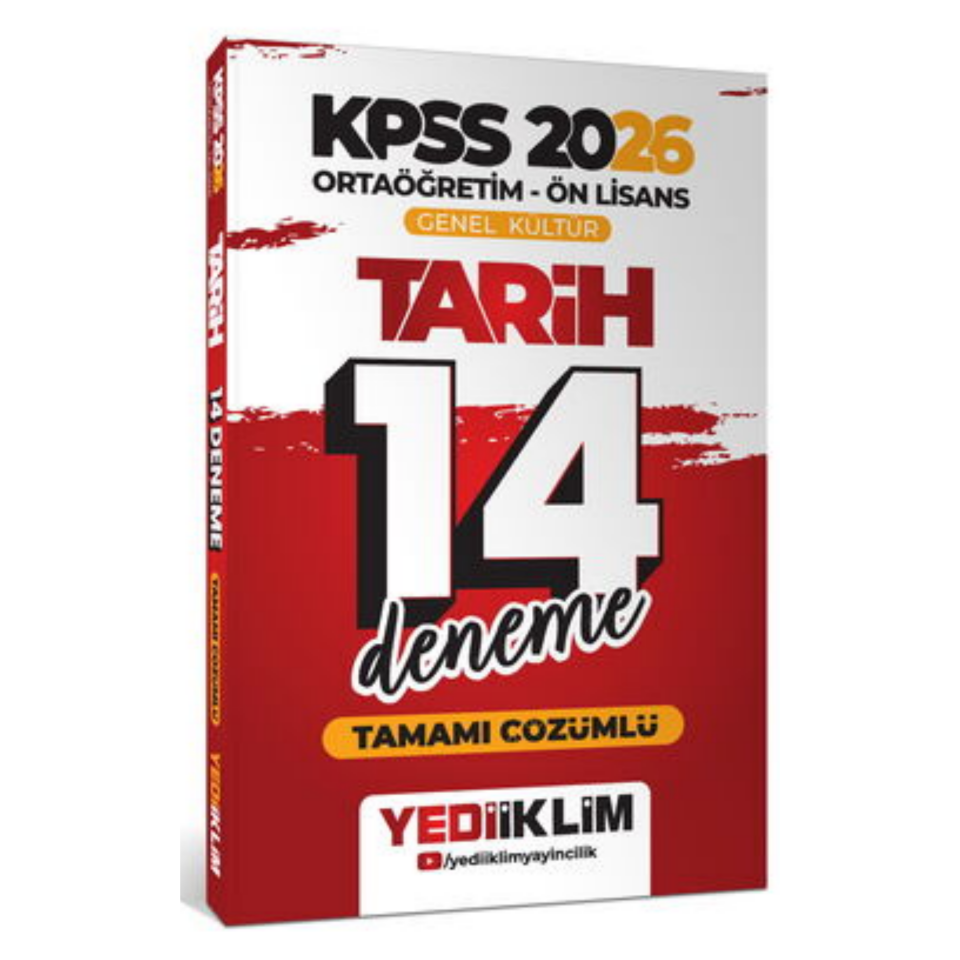 2026 KPSS Ortaöğretim Ön Lisans Genel Kültür Tarih Tamamı Çözümlü 14 Deneme-Yediiklim Yayınları