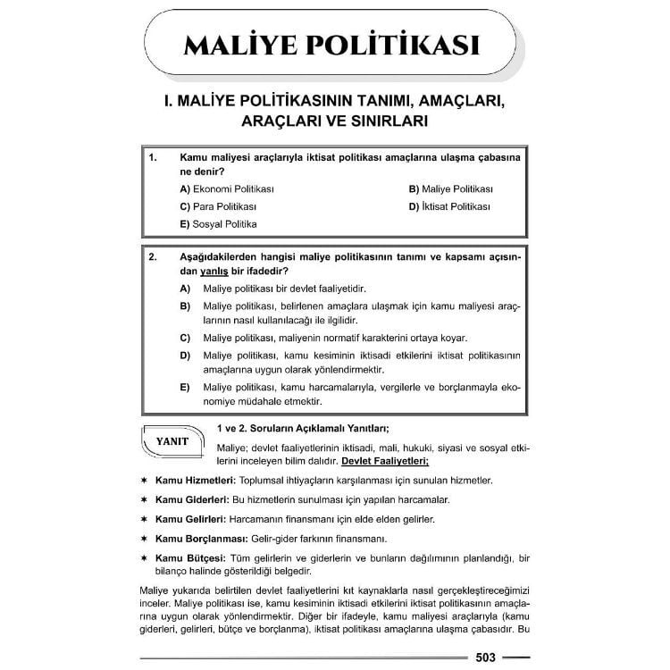 KPSS A Grubu Analiz Maliye Soru Bankası Çözümlü 8. Baskı - Özgür Şahan Monopol Yayınları