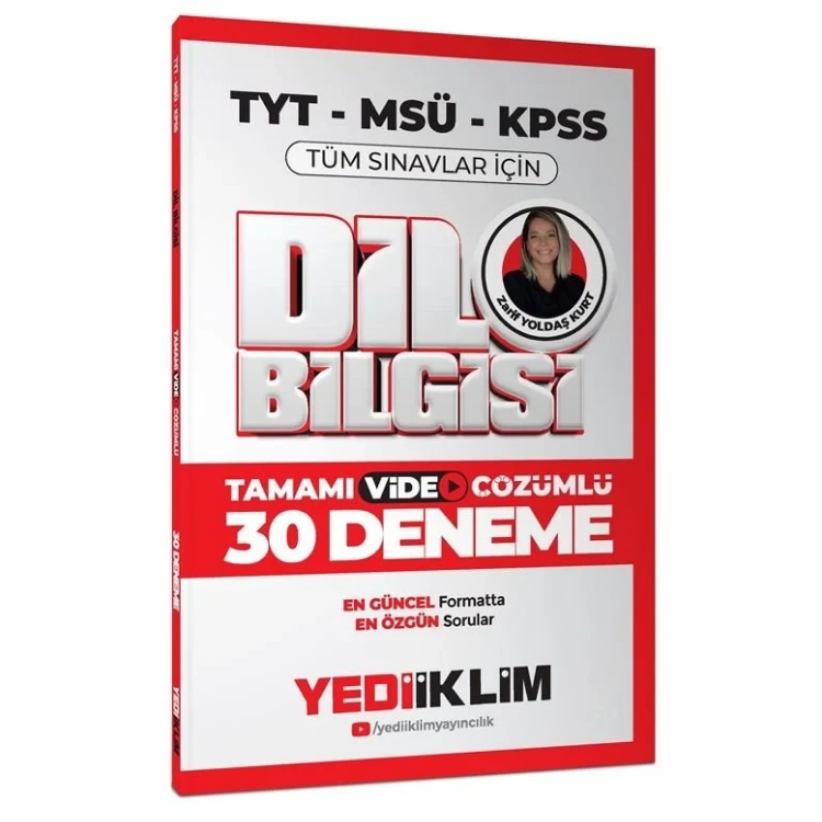 2026 KPSS MSÜ TYT Dil Bilgisi Tamamı Video Çözümlü Tüm Sınavlar için 30 Deneme Yediiklim Yayınları