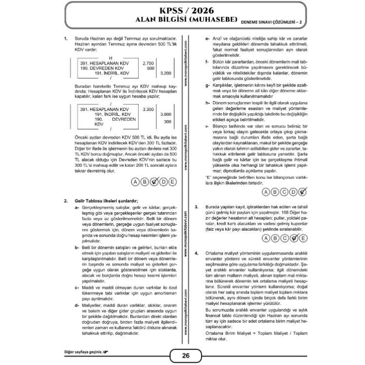 KPSS Alan Bilgisi (A Grubu) 5'li Çözümlü Deneme Seti Monopol Yayınları