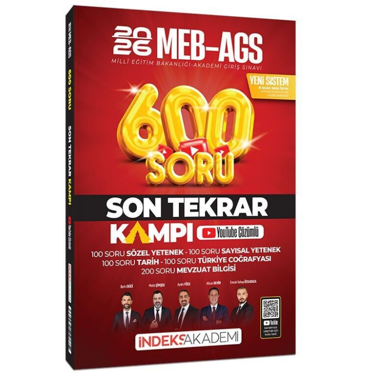 2026 MEB-AGS Son Tekrar Kampı 600 Soru Bankası Youtube Video Çözümlü İndeks Akademi Yayıncılık