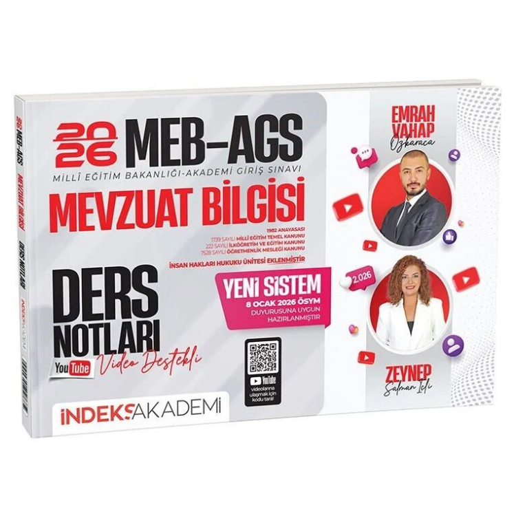2026 MEB-AGS Mevzuat Bilgisi Video Ders Notları - Emrah Vahap Özkaraca, Zeynep Salman İçli İndeks Akademi Yayıncılık
