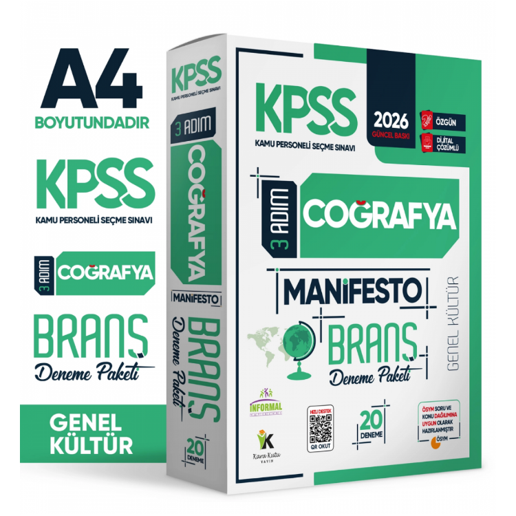 2026 KPSS Genel Kültür 3 Adım Coğrafya Manifesto 20li Dijital Çözümlü Branş Deneme Paketi İnformal Yayınları