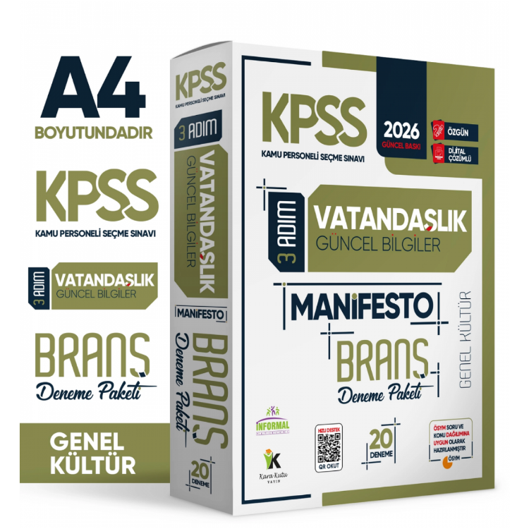 2026 KPSS Genel Kültür 3 Adım Vatandaşlık Manifesto 20li Dijital Çözümlü Branş Deneme Paketi-İnformal Yayınları