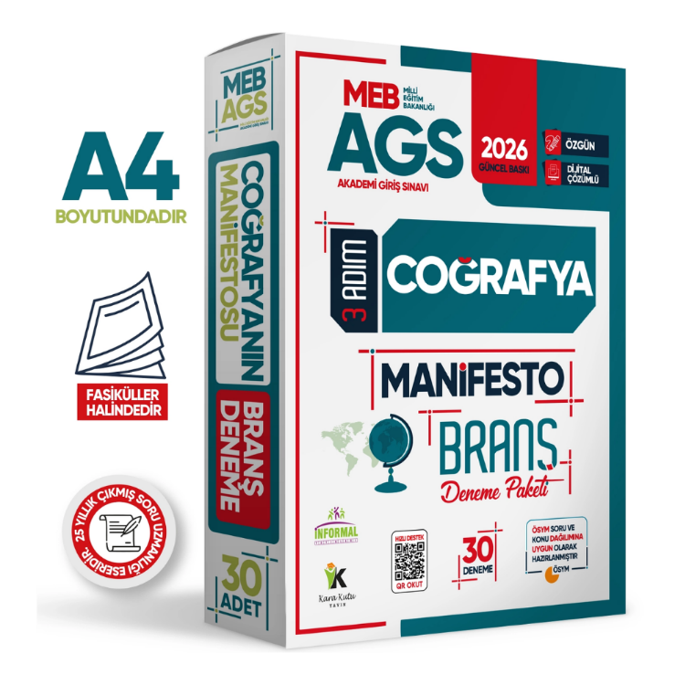 2026 MEB-AGS Coğrafya Manifesto Branş Deneme PAKETİ 30lu (30x8) Fasikül SETİ Özgün Dijital Çözümlü-İnformal Yayınları