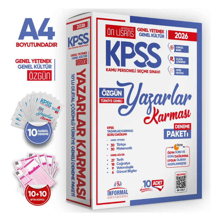 2026 KPSS Ön Lisans Yazarlar Karması GY-GK Türkiye Geneli Kurumsal 10lu Deneme Paketi Dijital Çözümlü-İnformal Yayınları