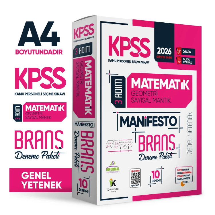 2026 KPSS Matematik 3 Adım Manifesto Branş Deneme Paketi 10lu Dijital Çözümlü (Sayısal Mantık Dahil)- İnformal Yayınları