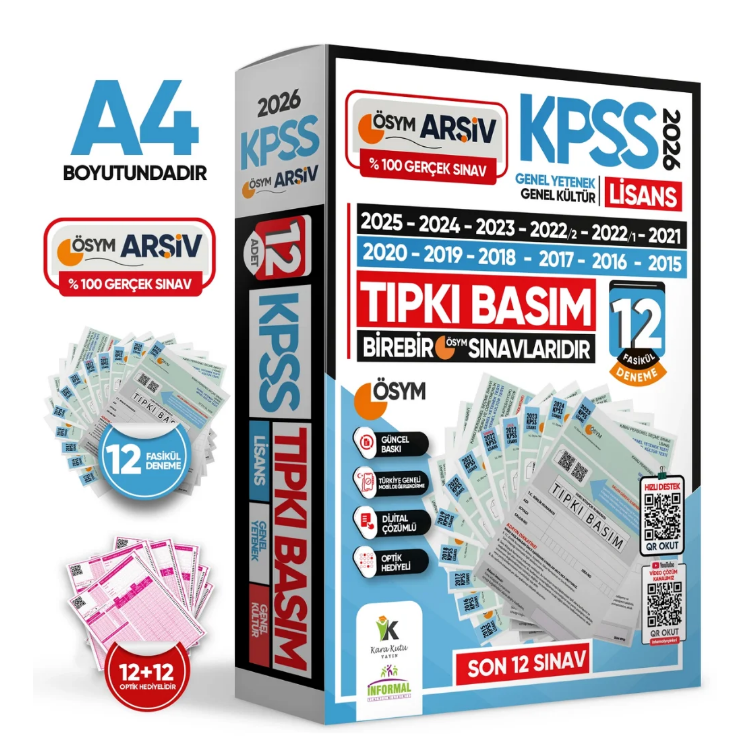 2026 KPSS Lisans ÖSYM Çıkmış Soru Tıpkı Basım 12li Deneme Paketi Video Çözümlü Türkiye Geneli-İnformal Yayınları