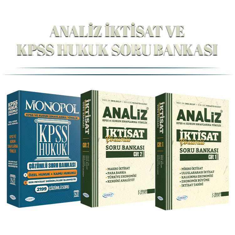 Analiz İktisat Çözümlü Soru Bankası (Cilt 1-2) ve KPSS Hukuk Çözümlü Soru Bankası  Monopol Yayınları