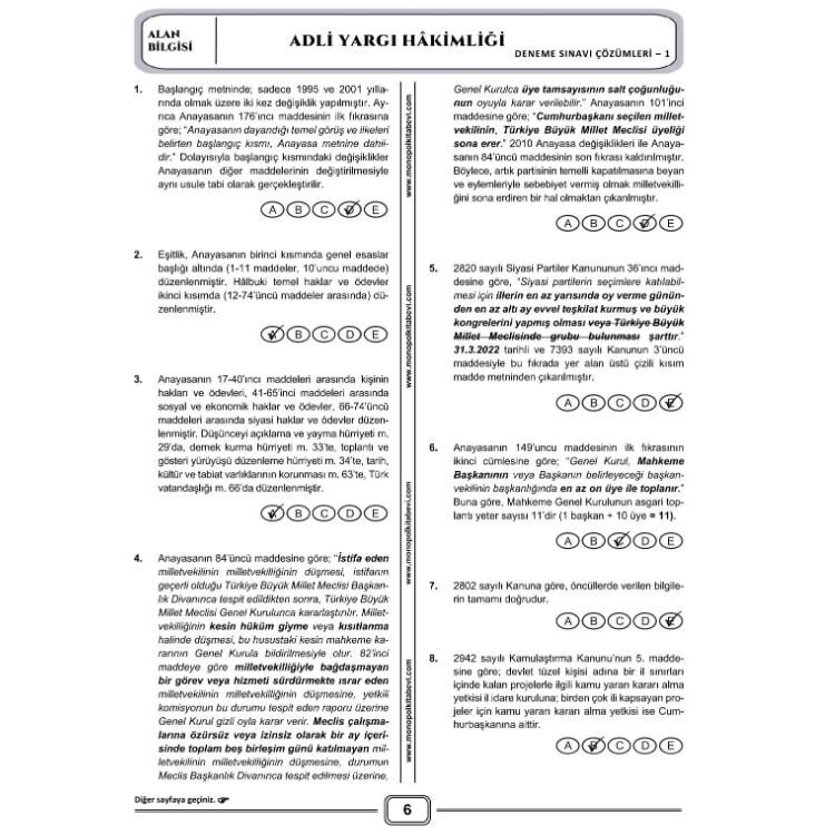 2026 Adli Yargı Hakimliği Tamamı Çözümlü 5 Deneme Sınavı Monopol Yayınları