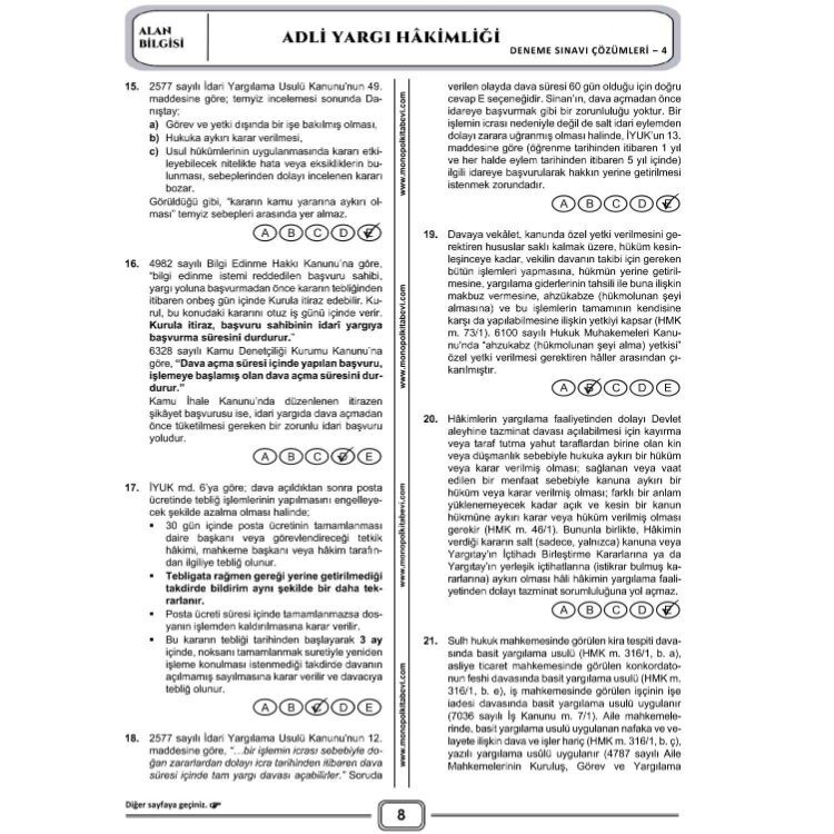 2026 Adli Yargı Hakimliği Tamamı Çözümlü 5 Deneme Sınavı Monopol Yayınları
