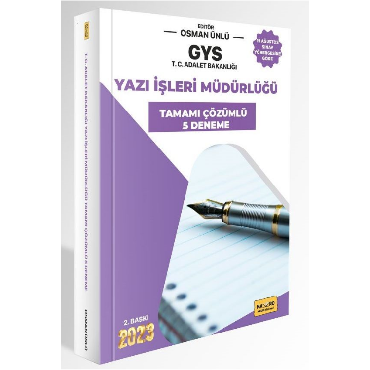 Adalet Bakanlığı GYS Yazı İşleri Müdürlüğü Sınavına Hazırlık Tamamı Çözümlü 5 Deneme 2023 2. Baskı- Makro Kitabevi