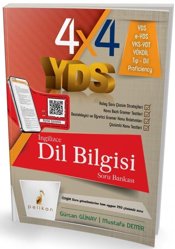4x4 YDS Seti 4. Kitap İngilizce Dil Bilgisi Tamamı Çözümlü Soru Bankası Pelikan Yayınevi